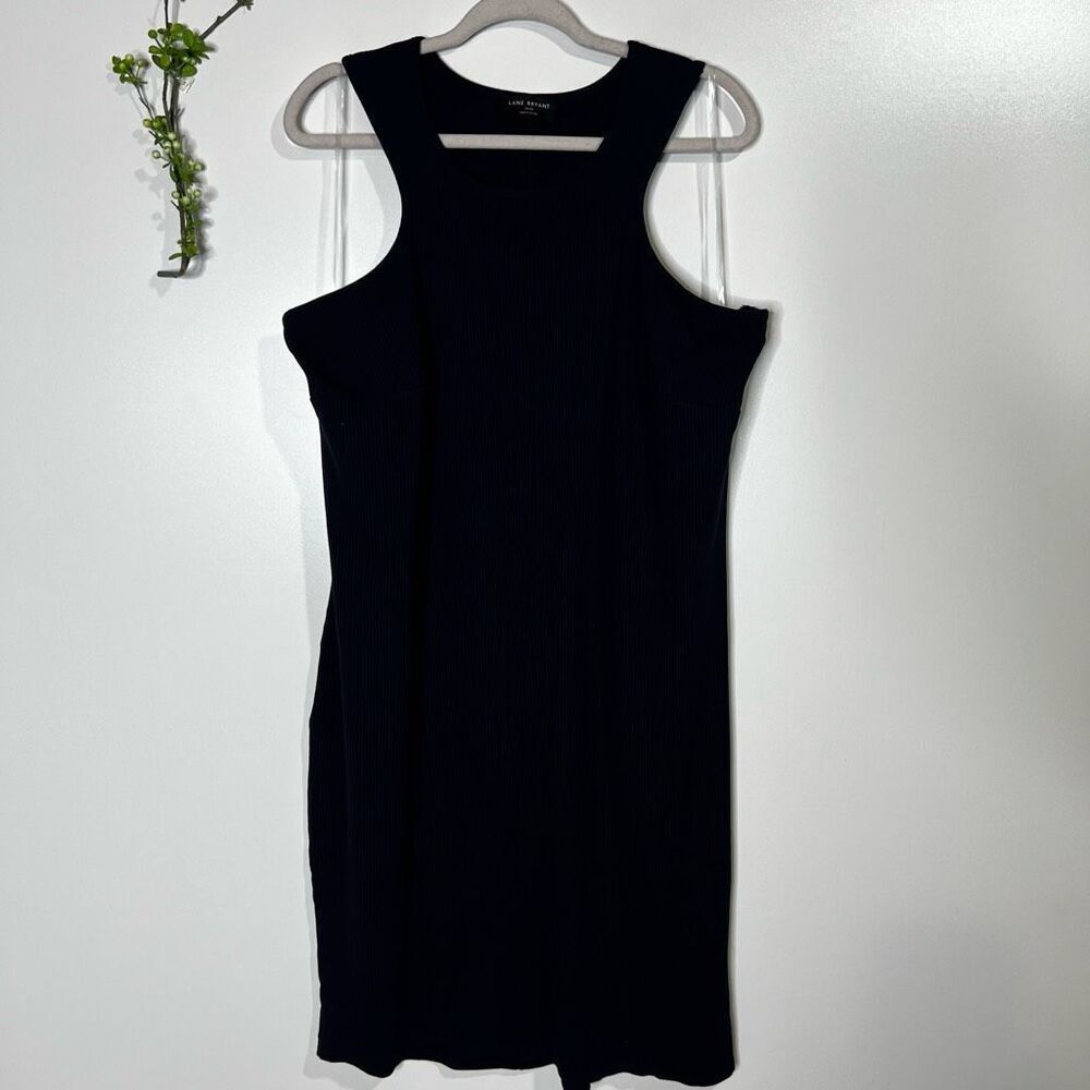 Lane Bryant Navy Blue Ribbed High Neck Tank Dress